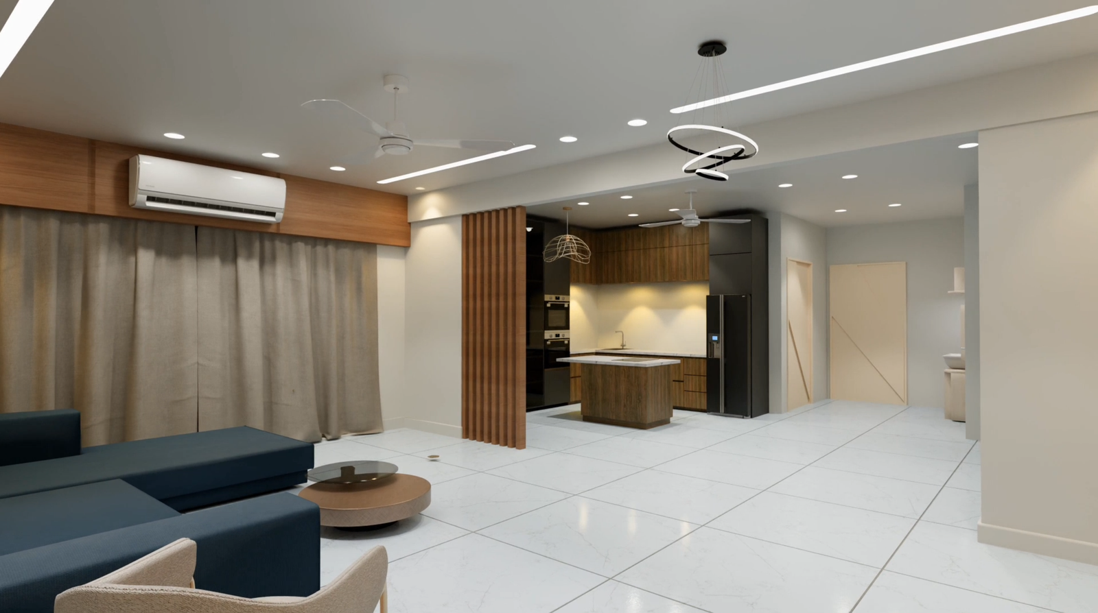 Open Living and Kitchen